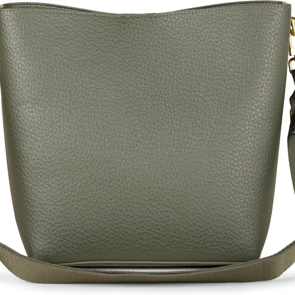 Women's Faux Leather Bucket Tote Mini Minimalist Bag with Adjustable Strap